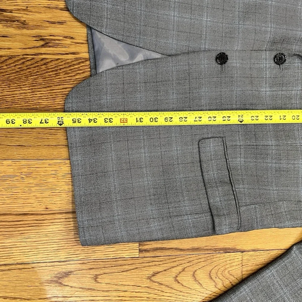 Lauren Ralph Lauren Blazer Jacket Mens Size 46L Silk Wool‎ Gray Plaid Sport Coat